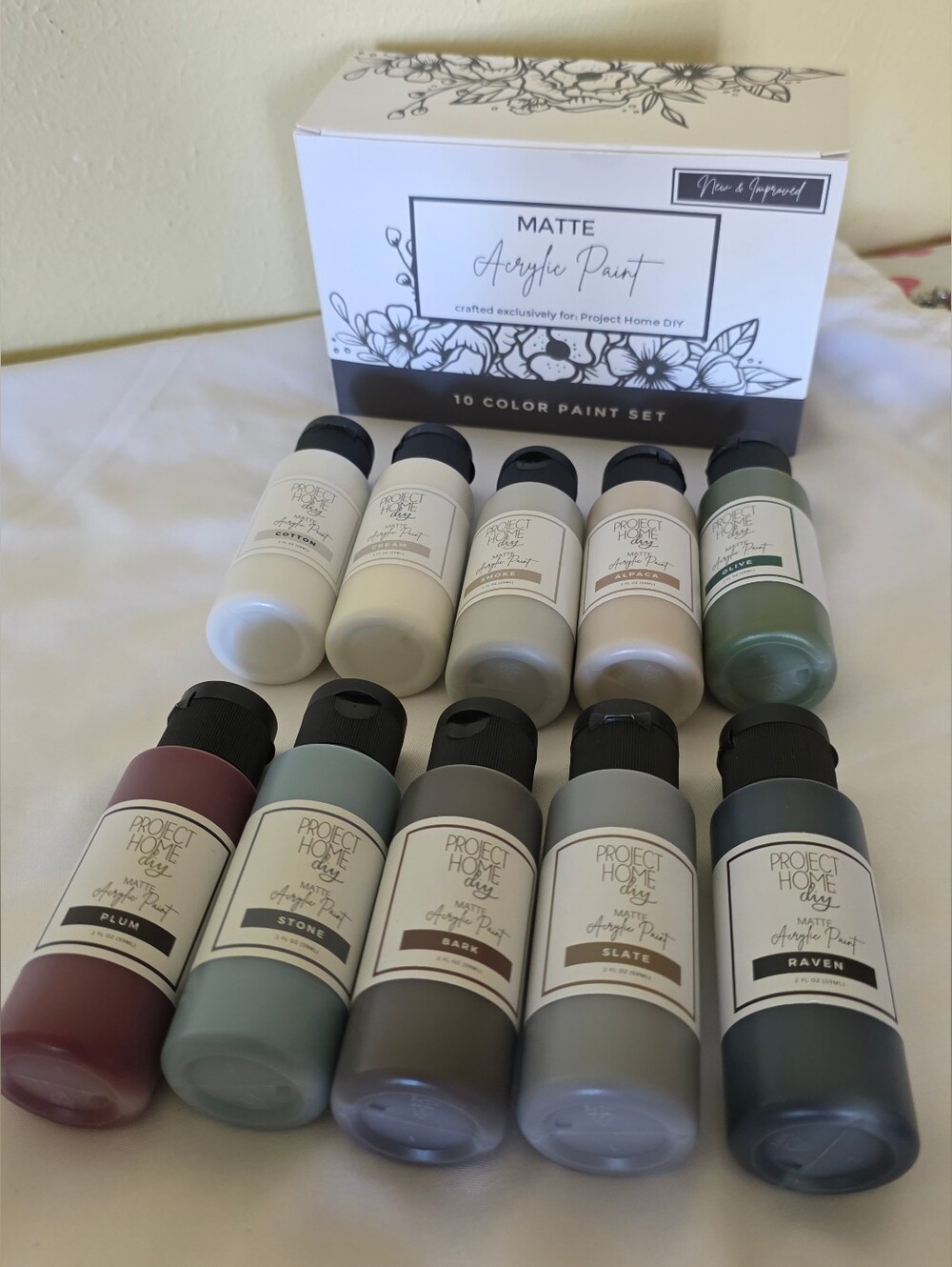 Matte Acrylic Paint Set 10 Color Project Home Diy 2 Fl Oz Bottles Crafts And Art